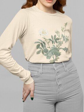 Rose Vintage Floral Print Long Sleeve Graphic Tee T-shirt S-XXL